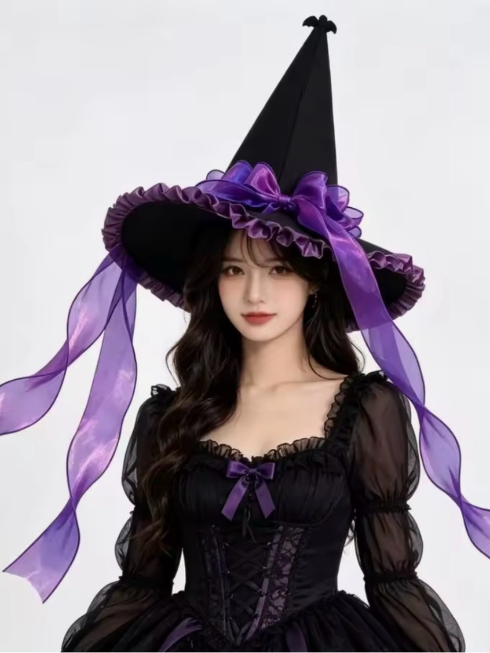 Witch hat Gothic Wizard purple ribbon ladies NWOT